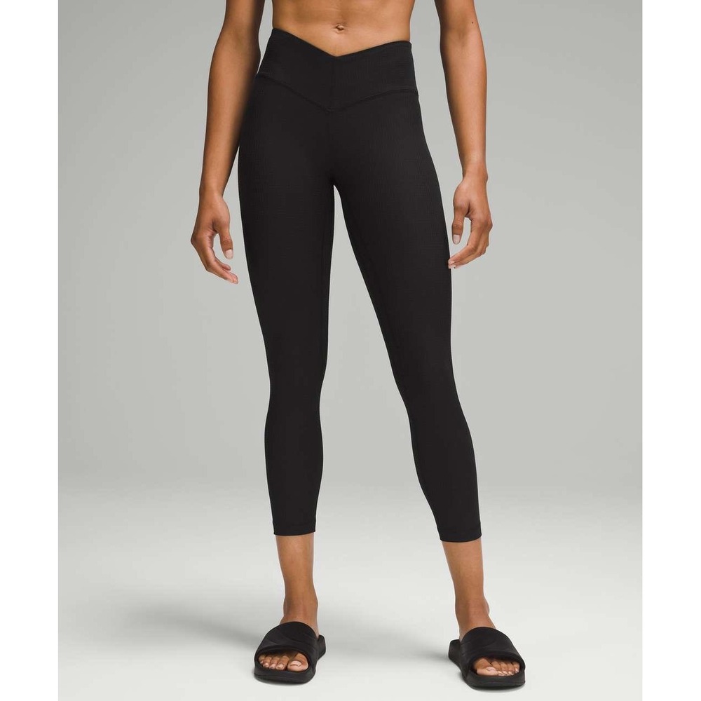 Lululemon‎ V-Waist Yoga Tight 25" Grid Texture Black Leggings Size 6 W5GAAS